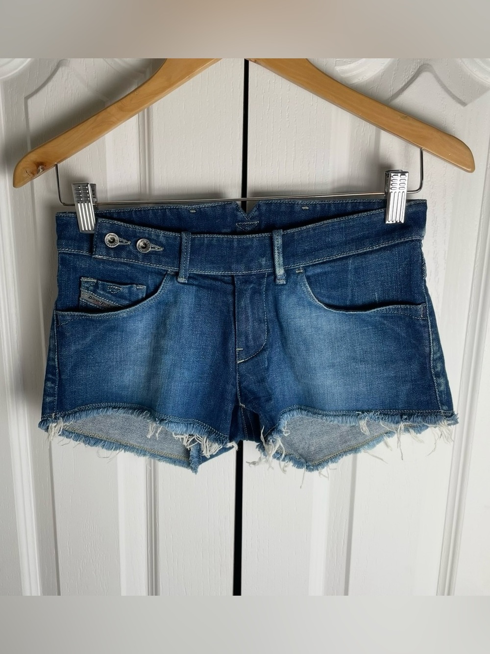 Diesel Cut Off Denim Shorts Women’s 24 Blue Low Rise Micro Preppy Distressed y2k